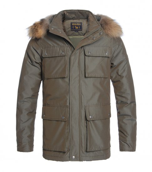 Artico Parka Woolrich uominis Fur Trim giacca marrone lucido